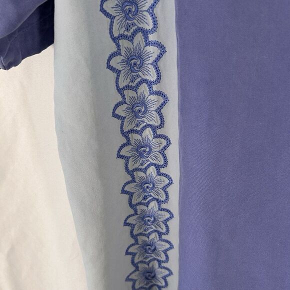 Bobby Chan Silk Hawaiian Shirt Men's XL Blue Floral Short Sleeve Button Up - Picture 4 of 7